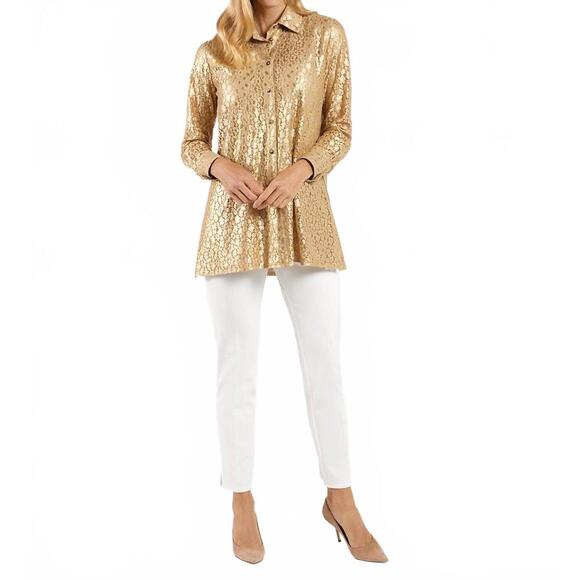 NEW JUDE CONNALLY mitzi lace top in gold cheetah